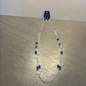 Silver and Indigo Blue Beaded Necklace and Earring Set